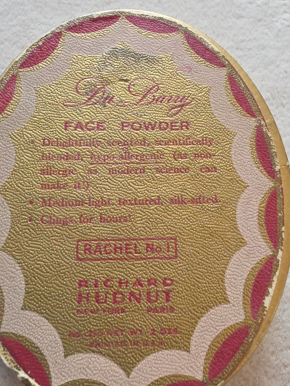 Vintage Du Barry Face Powder Empty Box By Richard Hudnut Rachel No.1 Euc View 2